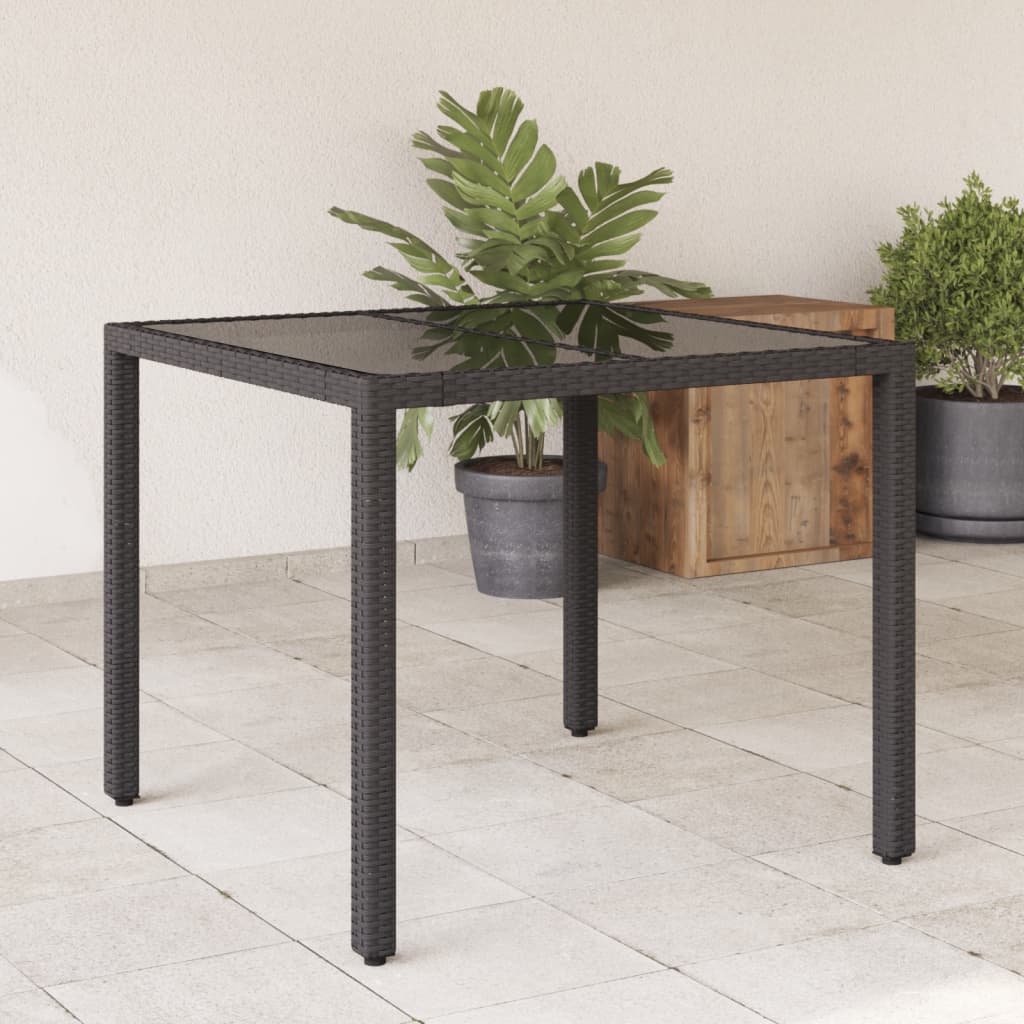 Tavolo da Giardino Piano in Vetro Nero 90x90x75 cm Polyrattancod mxl 90072