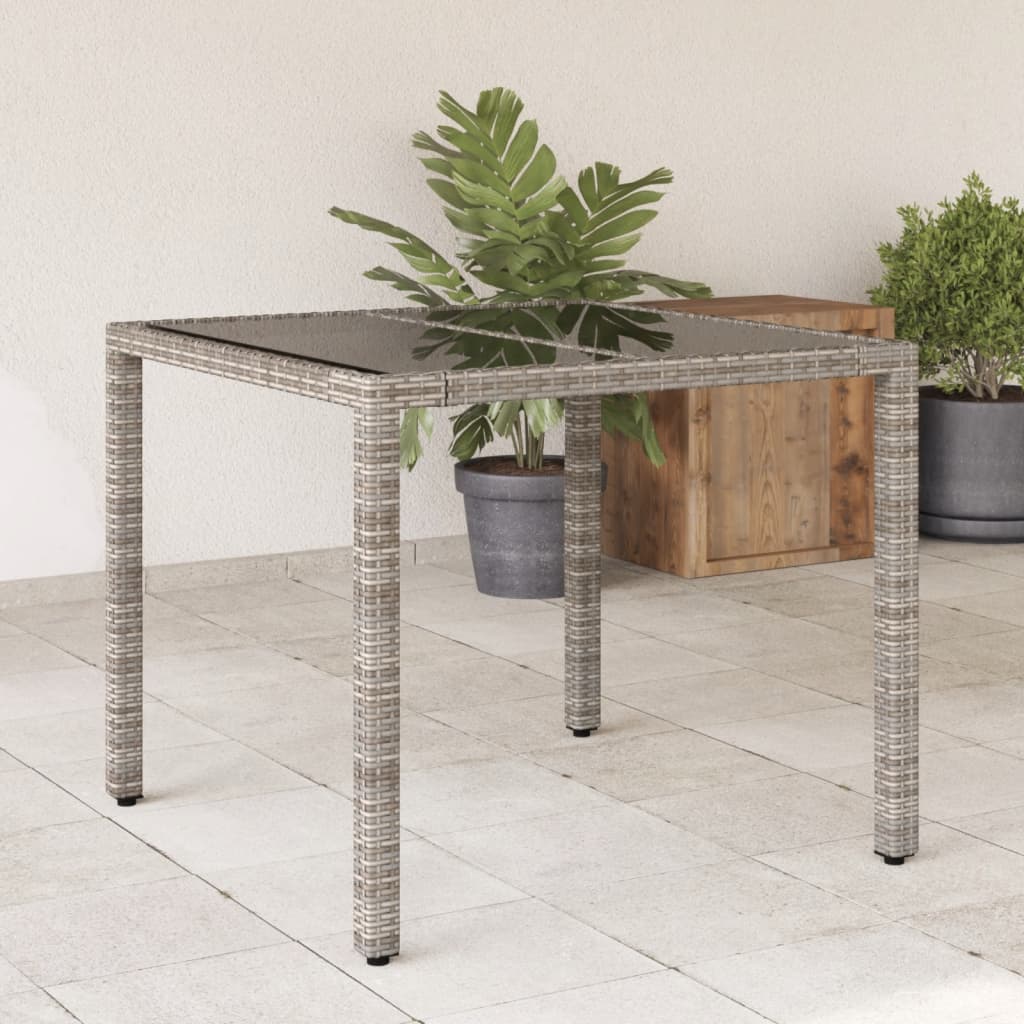Tavolo da Giardino Piano in Vetro Grigio 90x90x75 cm Polyrattancod mxl 114072