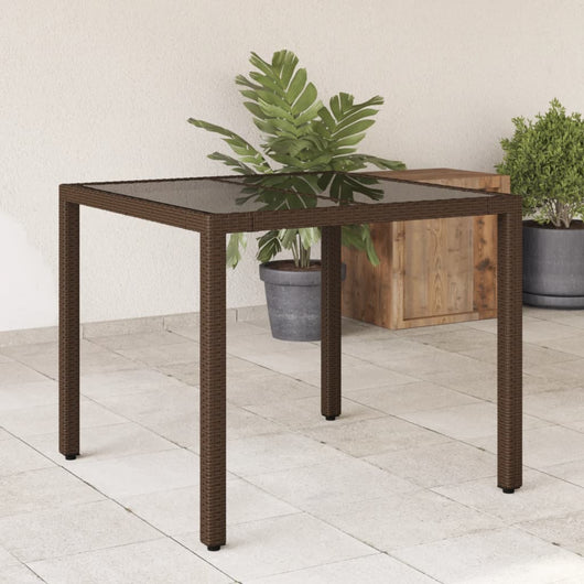 Tavolo da Giardino Piano in Vetro Marrone 90x90x75cm Polyrattan 365528