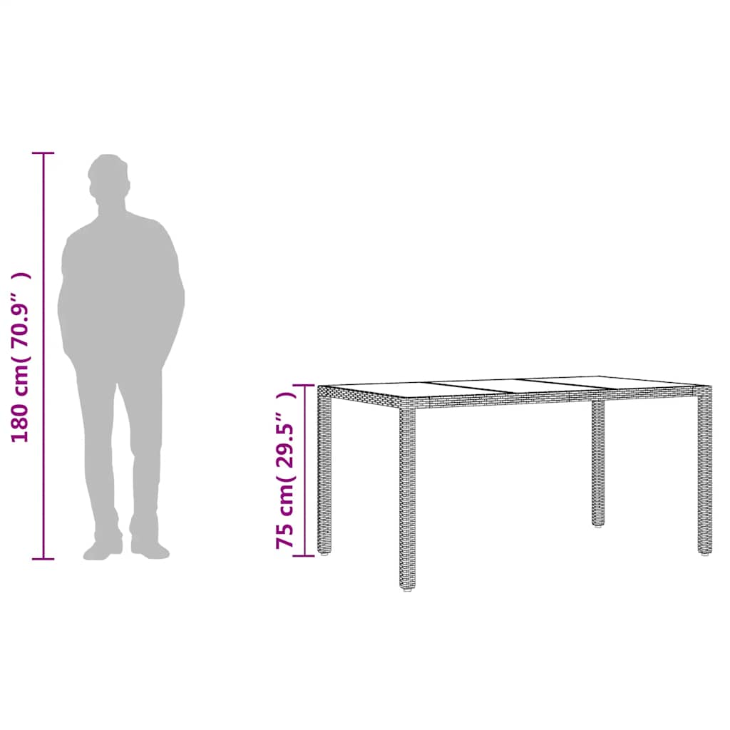 Tavolo Giardino Piano in Vetro Marrone 150x90x75 cm Polyrattan 365534
