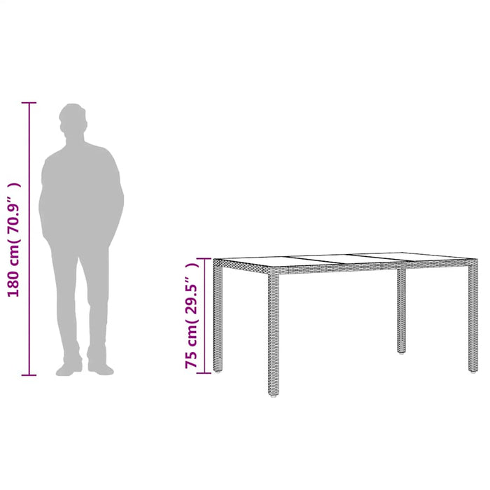 Tavolo Giardino Piano in Vetro Marrone 150x90x75 cm Polyrattan 365534