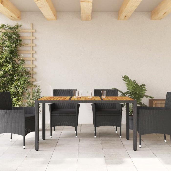 Tavolo Giardino Piano Legno Acacia Nero 150x90x75 cm Polyrattan 365535