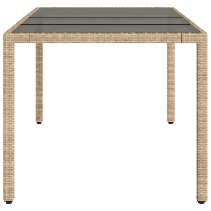Tavolo da Giardino Piano in Vetro Beige 190x90x75 cm Polyrattan 365539