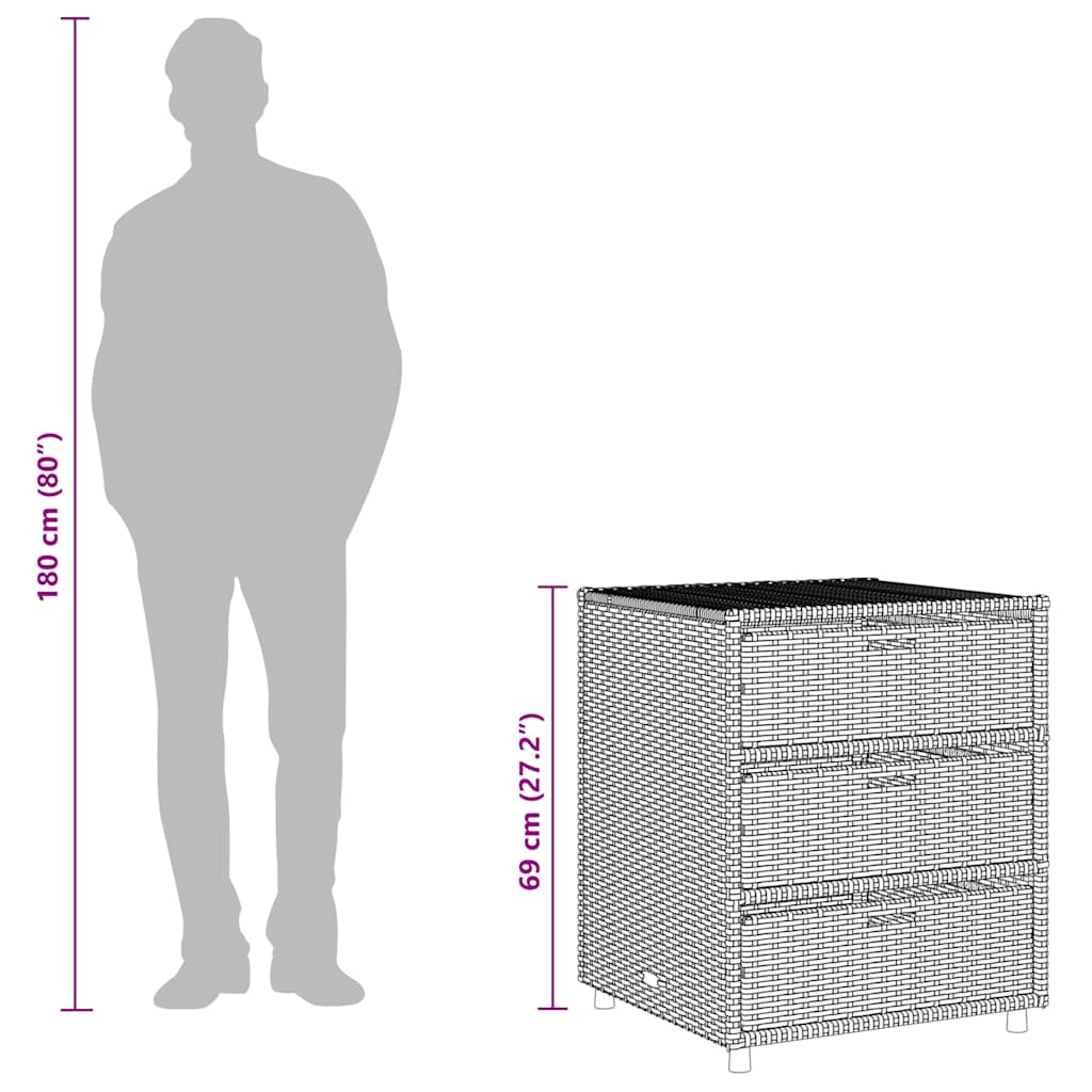 Armadietto Portaoggetti Giardino Grigio 55x59x69cm Polyrattan 365557