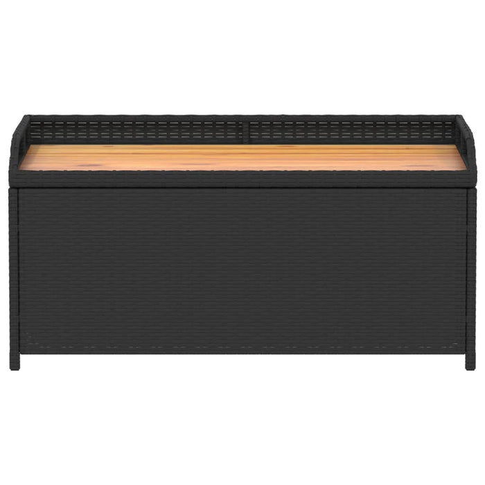 Panca Portaoggetti Nera 100x50x52 cm Polyrattan e Legno Acacia