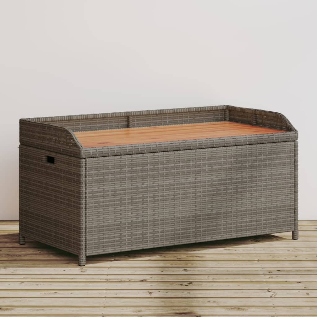 Panca Portaoggetti Giardino Grigia 100x50x52 Polyrattan Acacia 365950