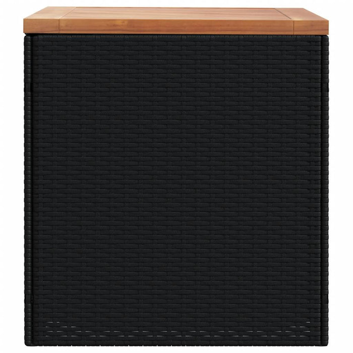 Contenitore Giardino Nero 110x50x54cm Polyrattan e Legno Acacia
