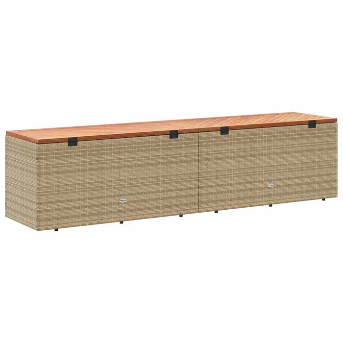 Contenitore da Giardino Beige 220x50x54 cm Polyrattan e Acacia 365960
