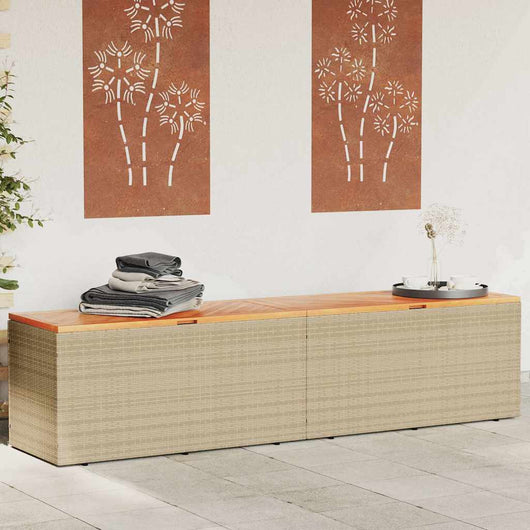 Contenitore da Giardino Beige 220x50x54 cm Polyrattan e Acacia 365960