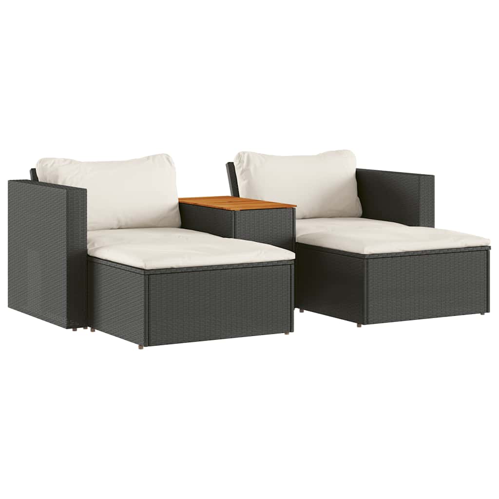 Set Divani da Giardino 5 pz con Cuscini Nero Polyrattan Acacia 365725
