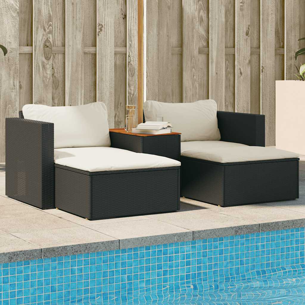 Set Divani da Giardino 5 pz con Cuscini Nero Polyrattan Acacia 365725