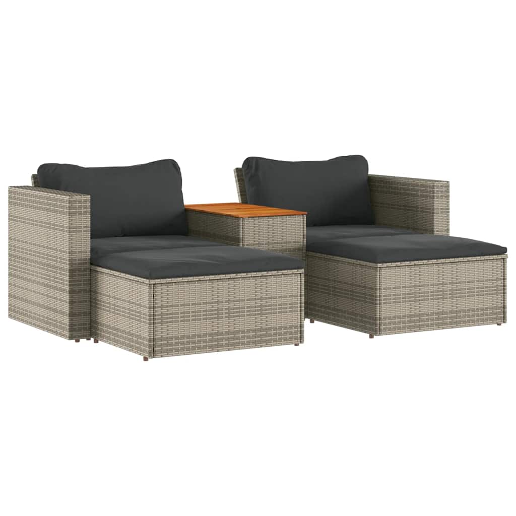 Set Divano Giardino 5 pz con Cuscini-Sofa da Giardino-Divanetto da esterno Grigio Polyrattan Acacia 154688