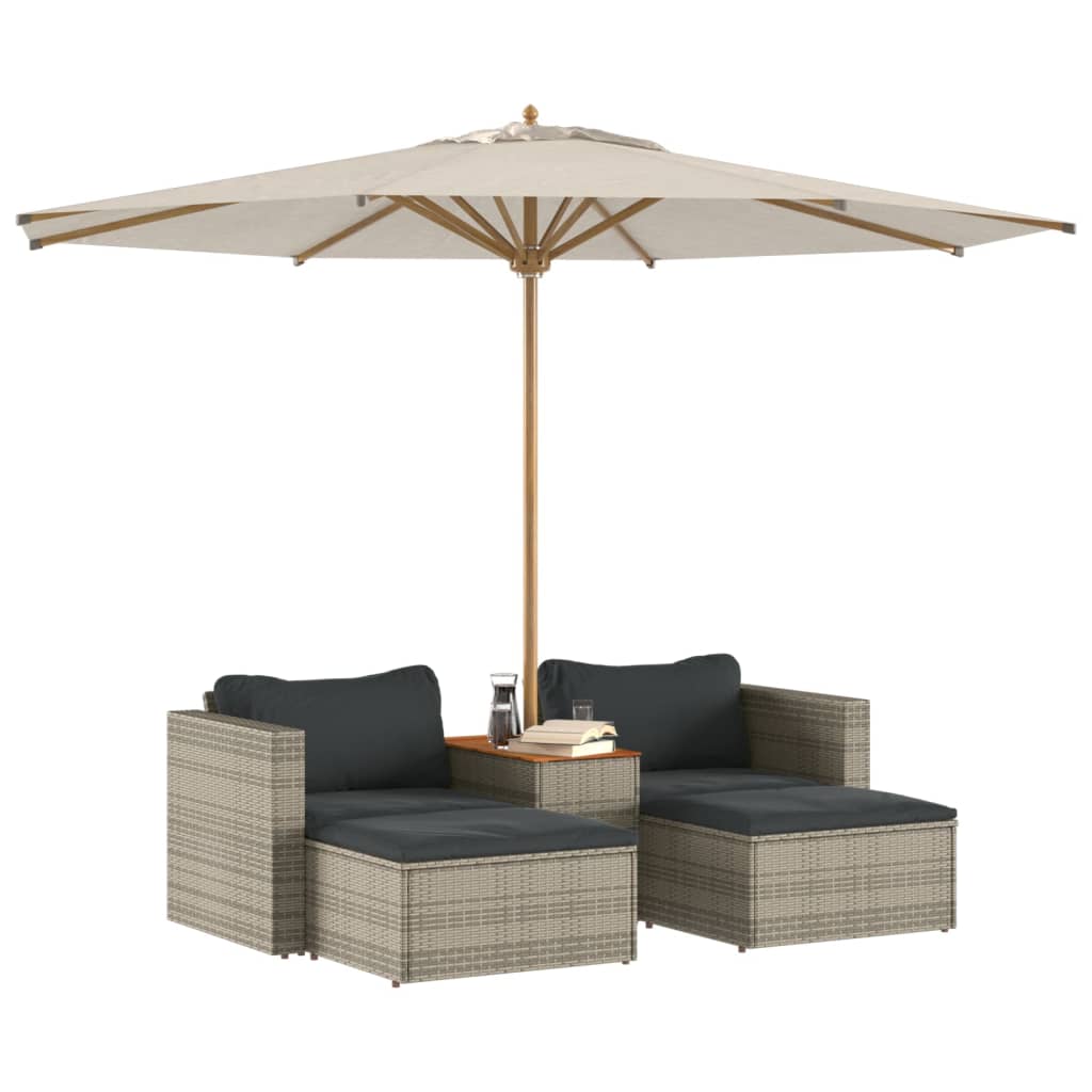 Set Divano Giardino 5 pz con Cuscini Grigio Polyrattan Acacia 365726