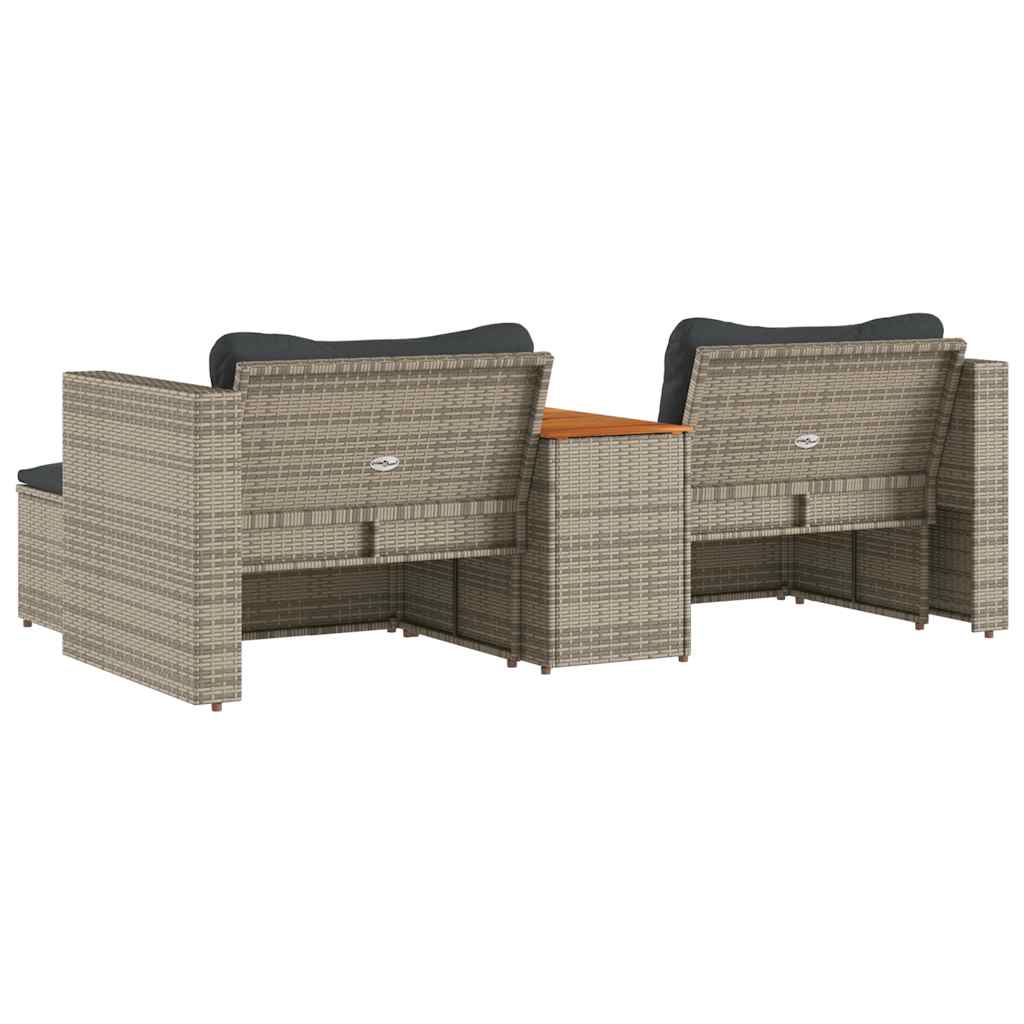 Set Divano Giardino 5 pz con Cuscini-Sofa da Giardino-Divanetto da esterno Grigio Polyrattan Acacia 154688