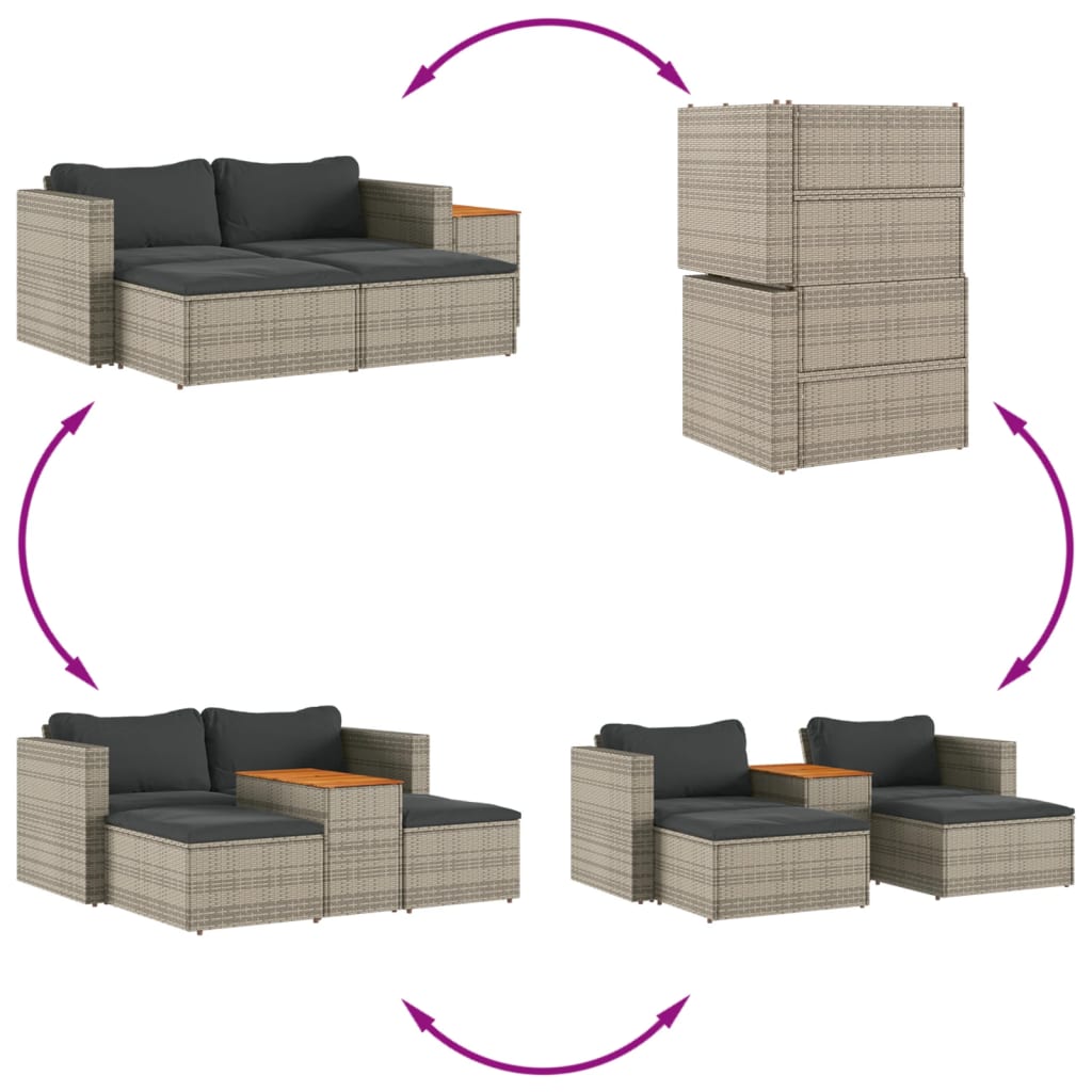 Set Divano Giardino 5 pz con Cuscini Grigio Polyrattan Acacia 365726