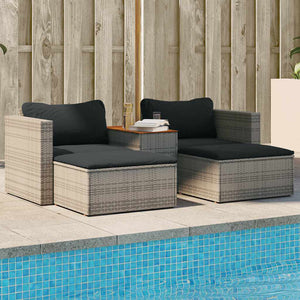Set Divano Giardino 5 pz con Cuscini-Sofa da Giardino-Divanetto da esterno Grigio Polyrattan Acacia 154688