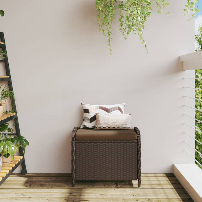 Sgabello Giardino con Cuscino Marrone 58x46x46 cm in Polyrattan 365735