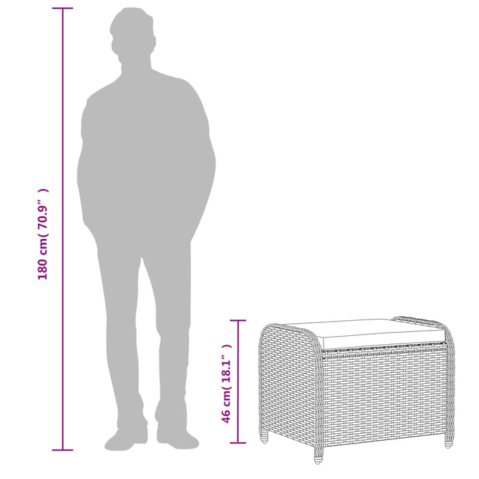 Sgabello Giardino con Cuscino Marrone 58x46x46 cm in Polyrattan 365735