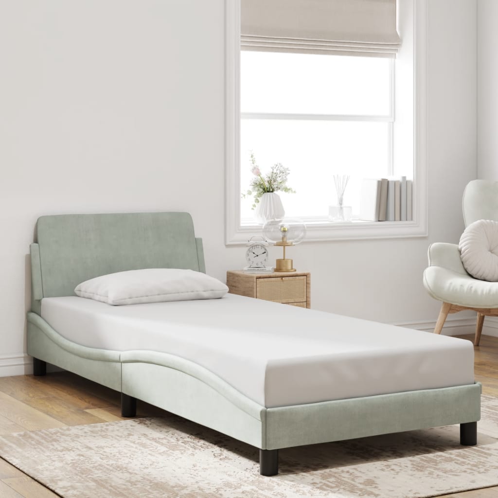 Giroletto-Struttura Letto Dover Grigio Chiaro 90x200 cm Velluto
