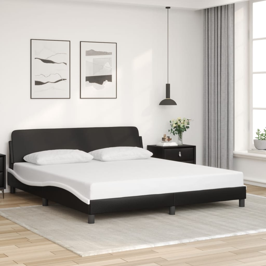 Giroletto-Struttura Letto Dover Nero e Bianco 180x200 cm in Similpelle