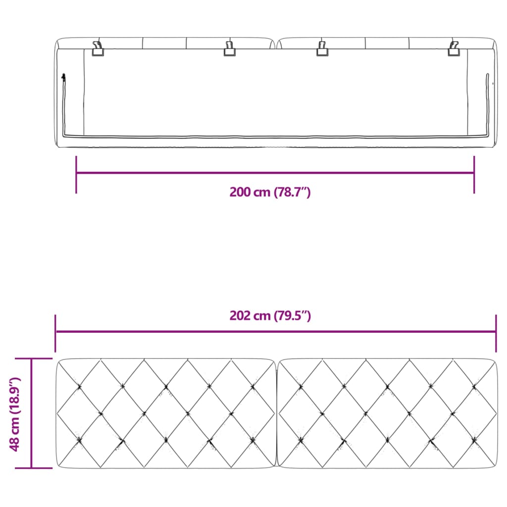 vidaXL Cuscino Testiera Blu 200 cm in Velluto