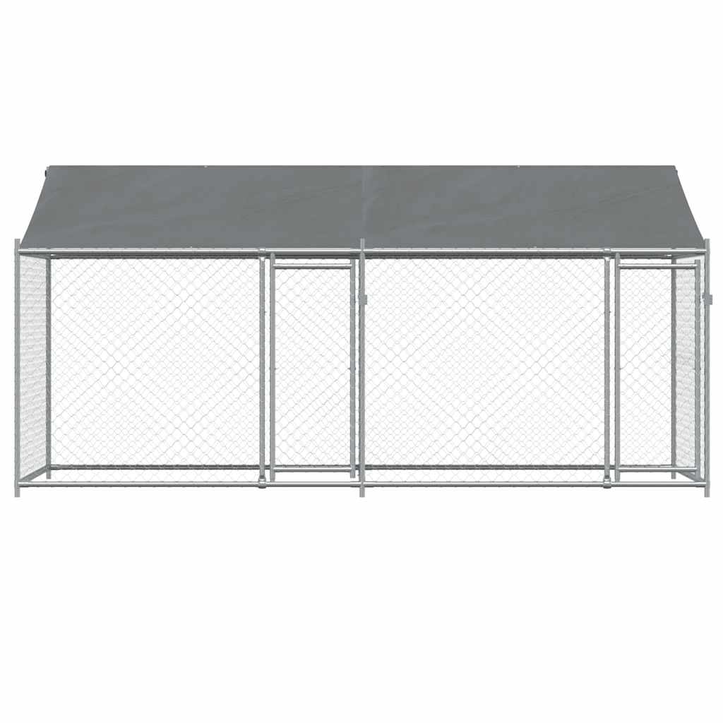 Gabbia Cani con Tetto e Porte Grigia 4x2x2 m in Acciaio Zincato 3209563