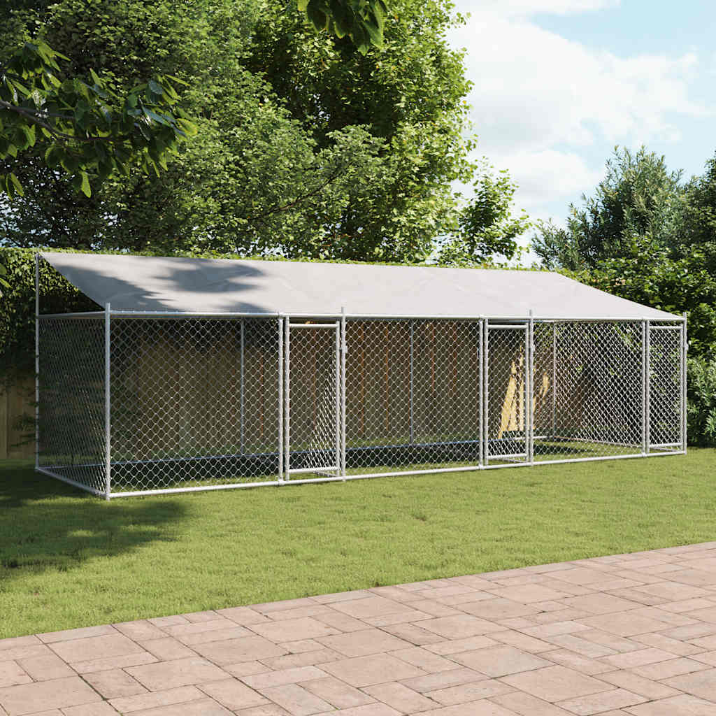 Gabbia Cani con Tetto e Porte Grigia 6x2x2 m in Acciaio Zincatocod mxl 134863