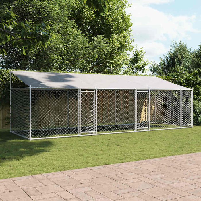 Gabbia Cani con Tetto e Porte Grigia 6x2x2 m in Acciaio Zincatocod mxl 134863