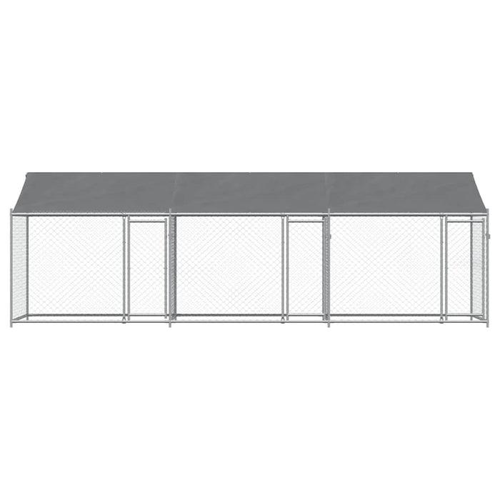 Gabbia Cani con Tetto e Porte Grigia 6x2x2 m in Acciaio Zincato 3209564