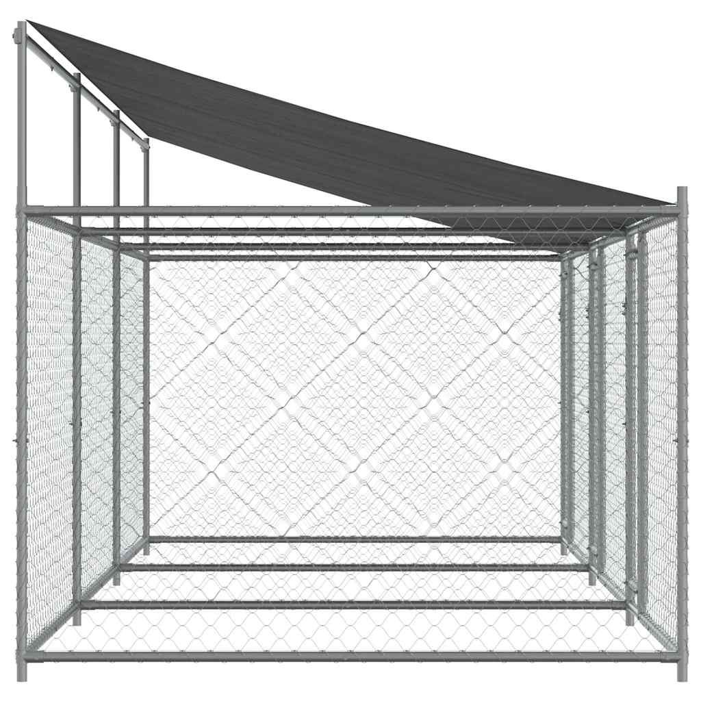 Gabbia Cani con Tetto e Porte Grigia 6x2x2 m in Acciaio Zincato 3209564