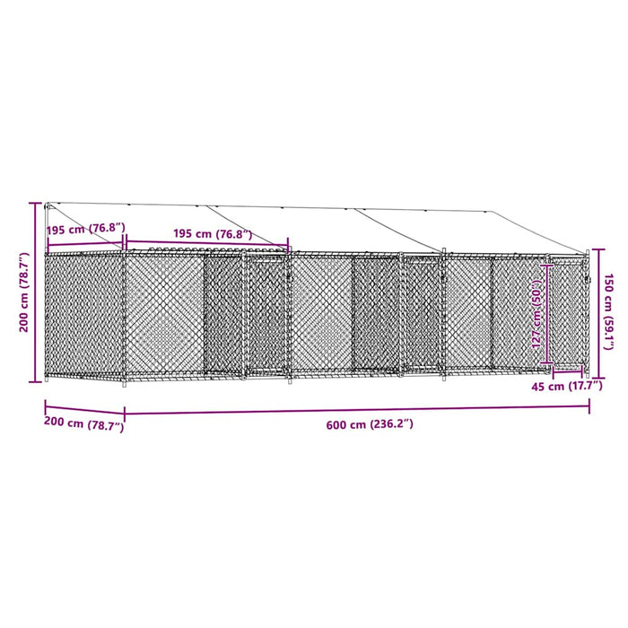 Gabbia Cani con Tetto e Porte Grigia 6x2x2 m in Acciaio Zincato 3209564