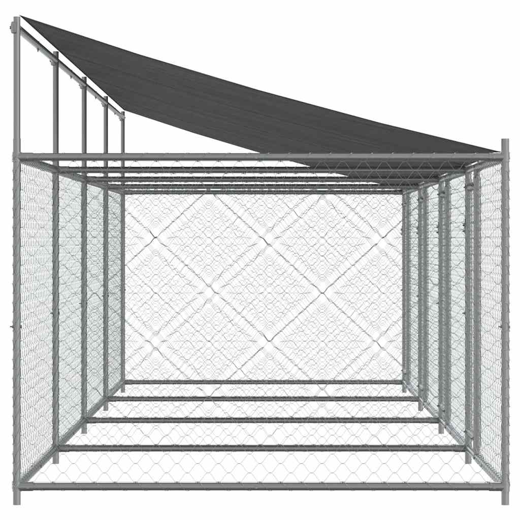 Gabbia Cani con Tetto e Porte Grigia 8x2x2 m in Acciaio Zincato 3209565