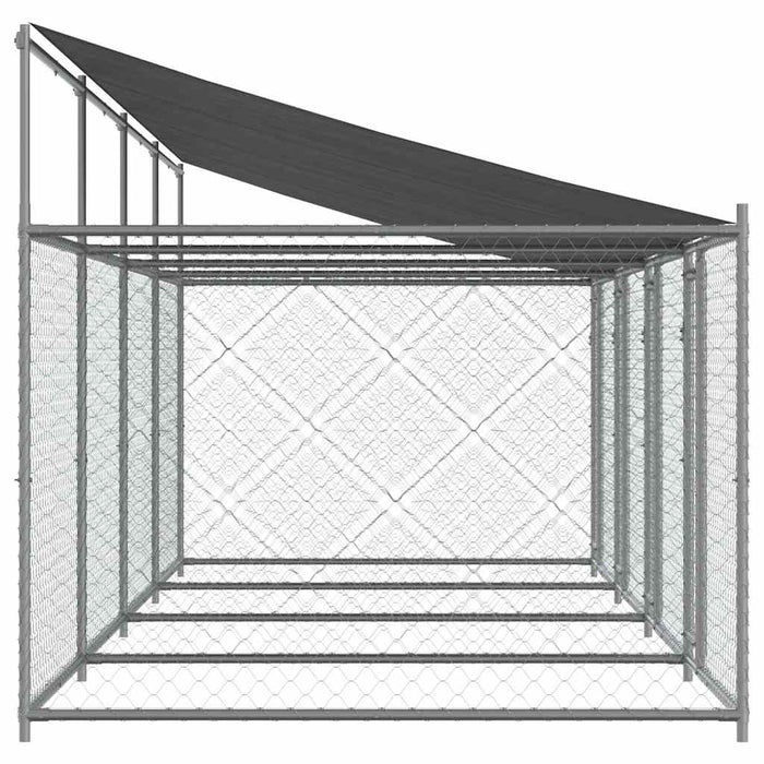 Gabbia Cani con Tetto e Porte Grigia 8x2x2 m in Acciaio Zincato 3209565