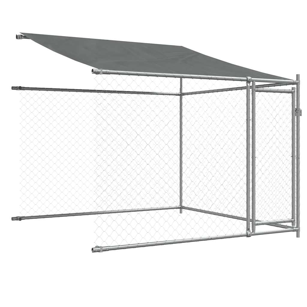 Gabbia Cani con Tetto e Porte Grigia 8x2x2 m in Acciaio Zincato 3209565