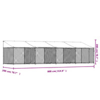 Gabbia Cani con Tetto e Porte Grigia 8x2x2 m in Acciaio Zincato 3209565