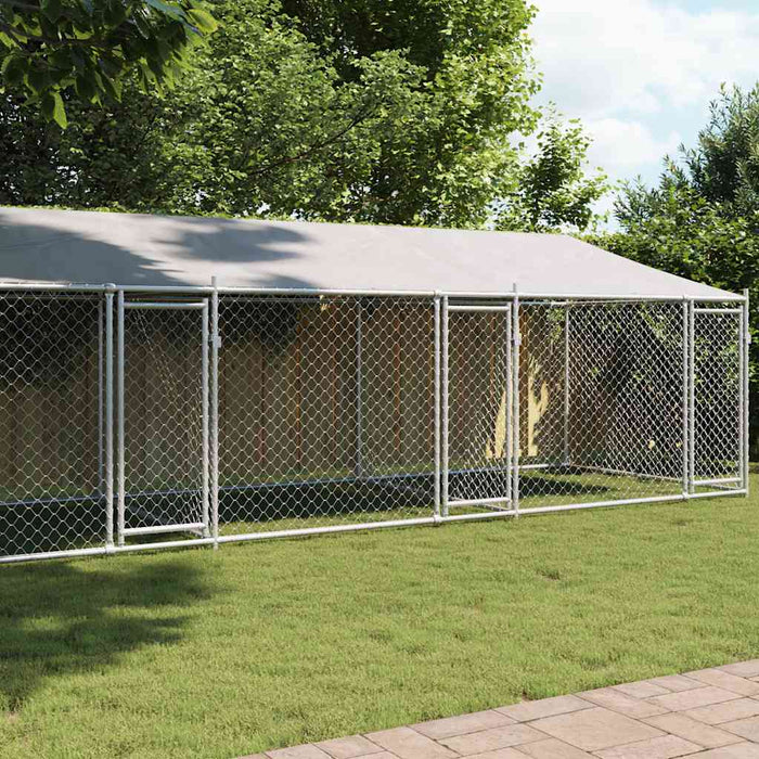 Gabbia Cani con Tetto e Porte Grigia 8x2x2 m in Acciaio Zincato 3209565