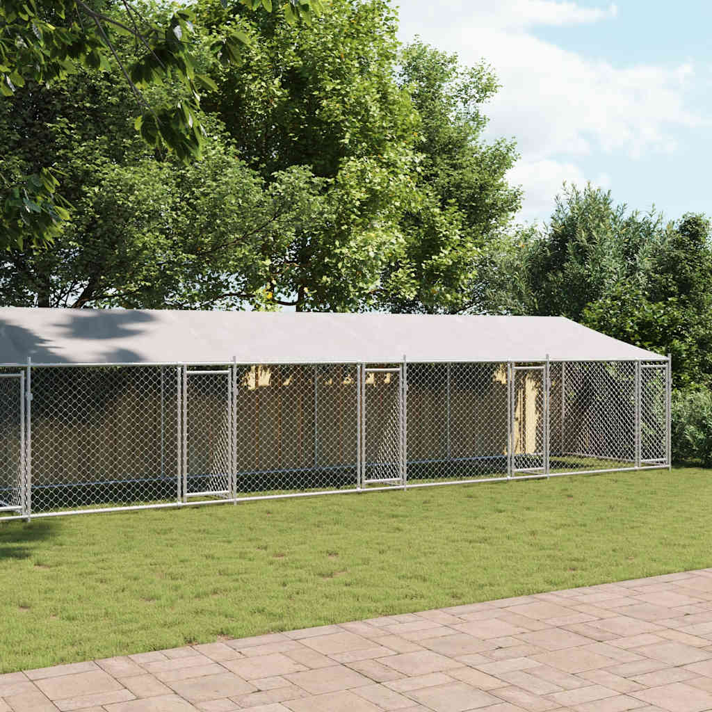 Gabbia Cani con Tetto e Porte Grigia 10x2x2 m Acciaio Zincato 3209566