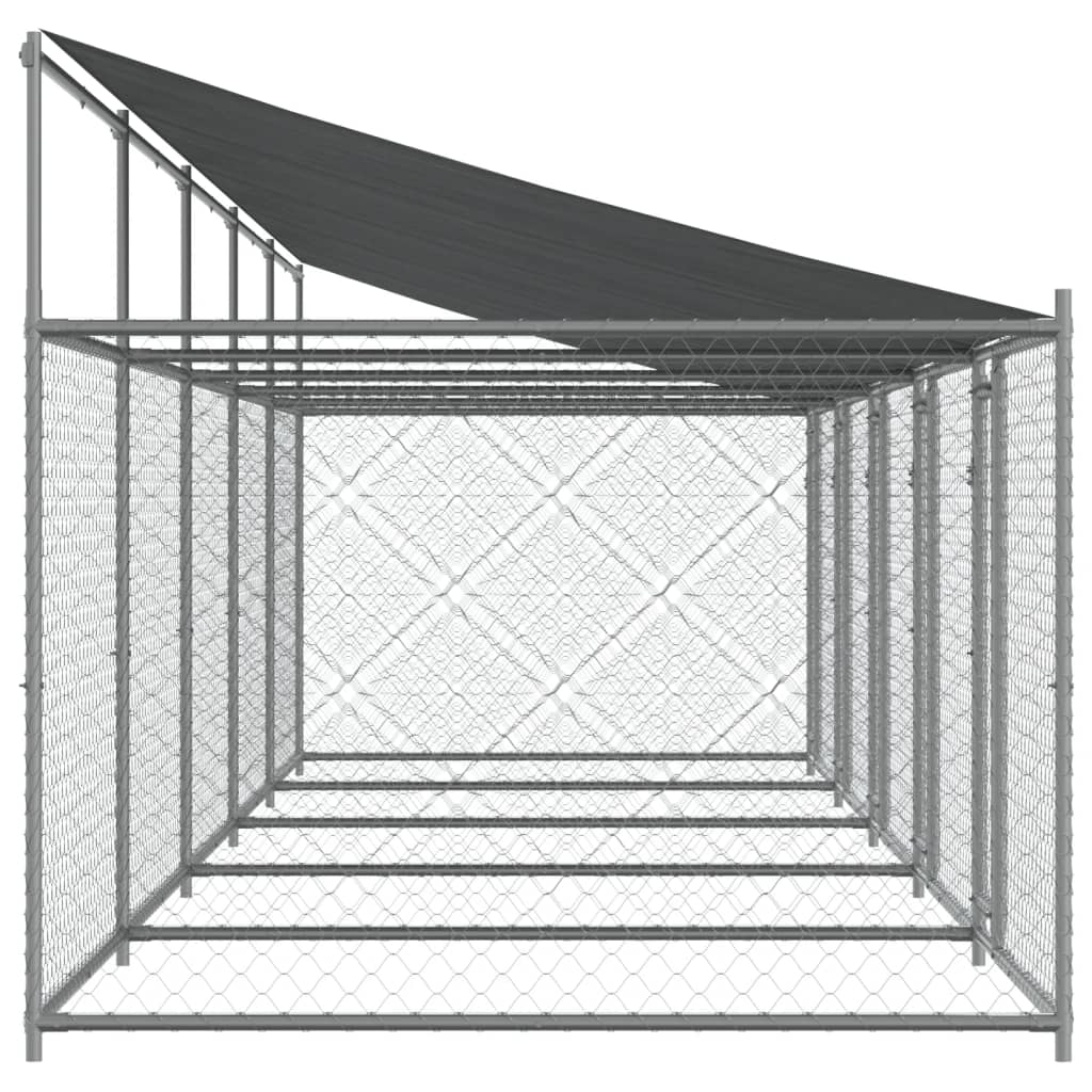 Gabbia per cani con tetto/porte 10 x 2 x 2 m acciaio zincato grigio 02_0041637