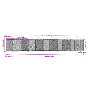 Gabbia Cani con Tetto e Porte Grigia 10x2x2 m Acciaio Zincato 3209566