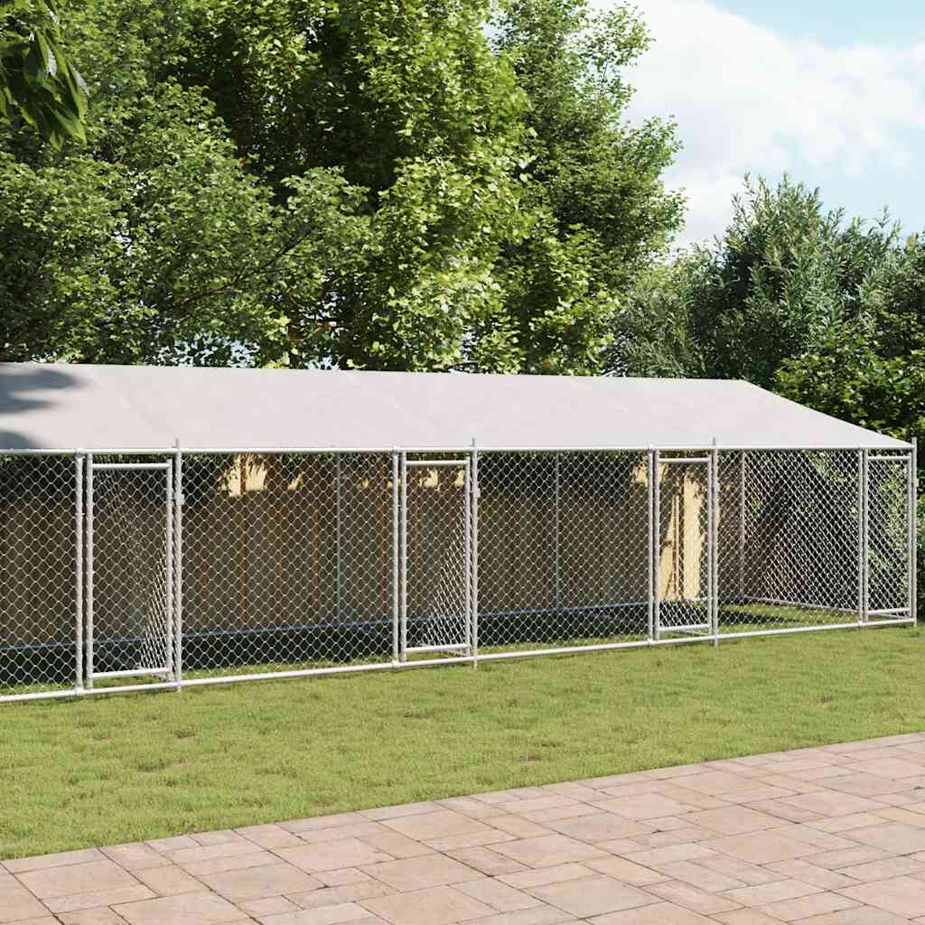 Gabbia Cani con Tetto e Porte Grigia 10x2x2 m Acciaio Zincatocod mxl 134864