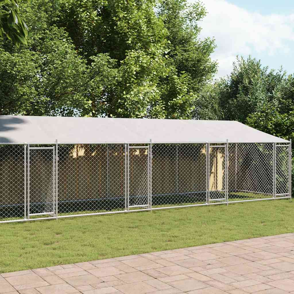 Gabbia Cani con Tetto e Porte Grigia 10x2x2 m Acciaio Zincato 3209566