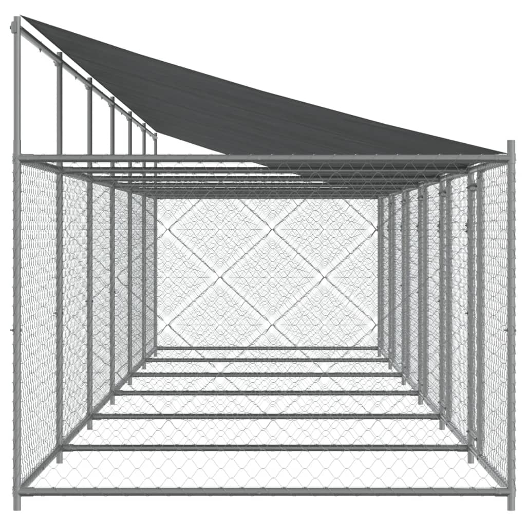 Gabbia per cani con tetto/porte 12 x 2 x 2 m acciaio zincato grigio 02_0041638