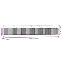 Gabbia Cani con Tetto e Porte Grigia 12x2x2 m Acciaio Zincato