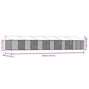Gabbia Cani con Tetto e Porte Grigia 12x2x2 m Acciaio Zincato 3209567