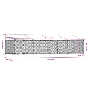Gabbia Cani con Tetto e Porta Grigia 8x2x2 m in Acciaio Zincato 3209570