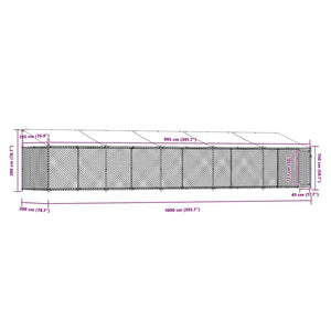 Gabbia Cani con Tetto e Porta Grigia 10x2x2 m Acciaio Zincato 3209571
