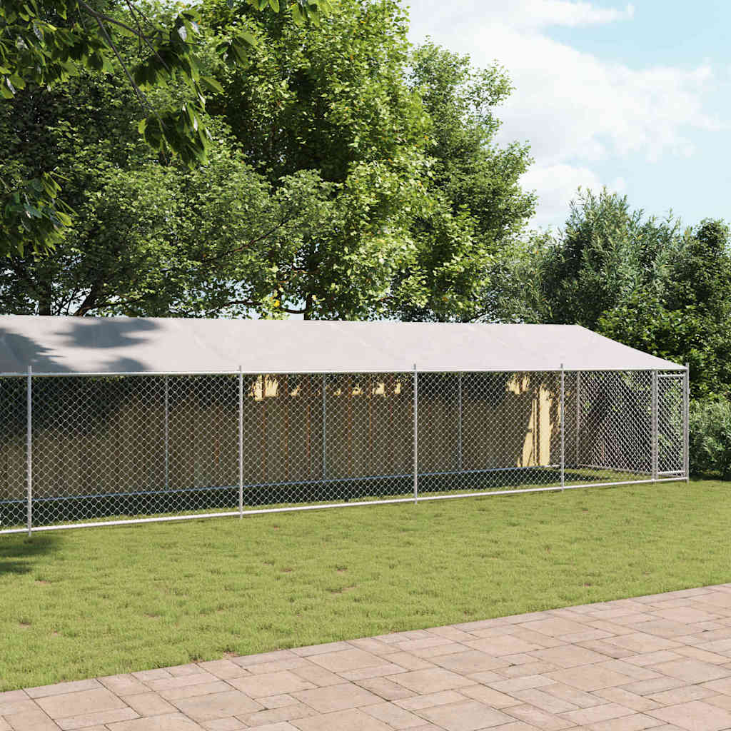 Gabbia Cani con Tetto e Porta Grigia 12x2x2 m Acciaio Zincato 3209572