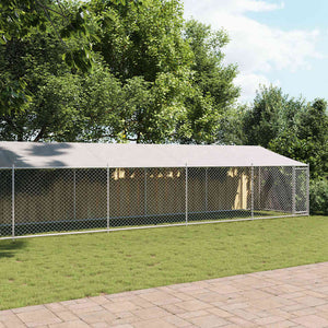 Gabbia Cani con Tetto e Porta Grigia 12x2x2 m Acciaio Zincato 3209572
