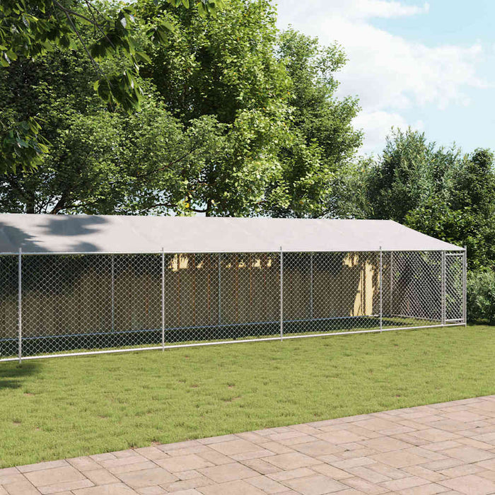 Gabbia Cani con Tetto e Porta Grigia 12x2x2 m Acciaio Zincato 3209572