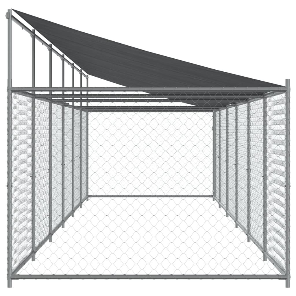 Gabbia per cani con tetto e porta 12 x 2 x 2 m in acciaio zincato grigio 02_0041629